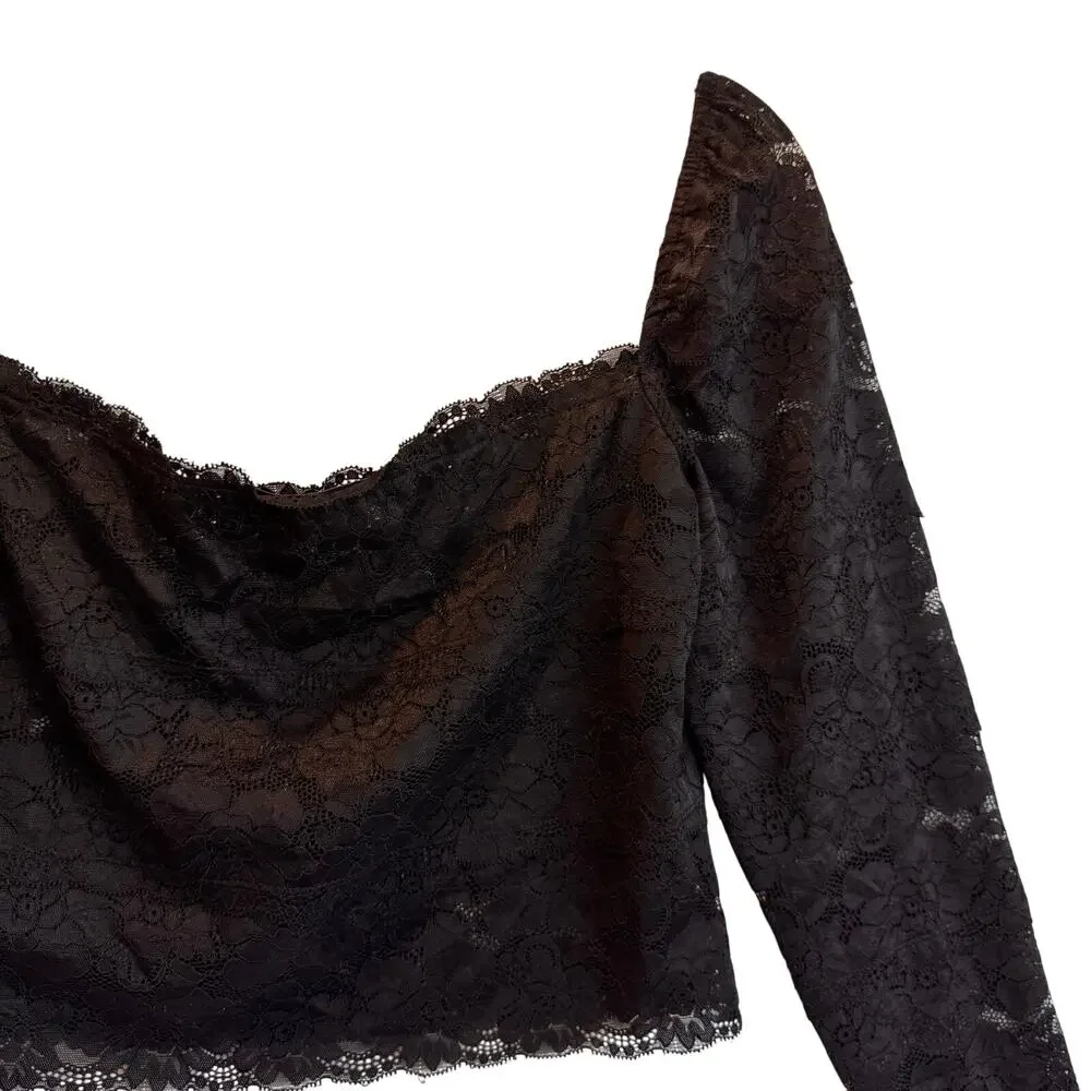 Guess Black lace off-shoulder top dark boho coquette romantic night-out L - Picture 4 of 6